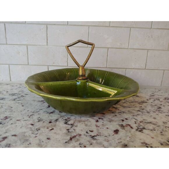 Vintage 1960's Lane & Co. Van Nuys California Green Divided Dish Candy Nut - Picture 2 of 4